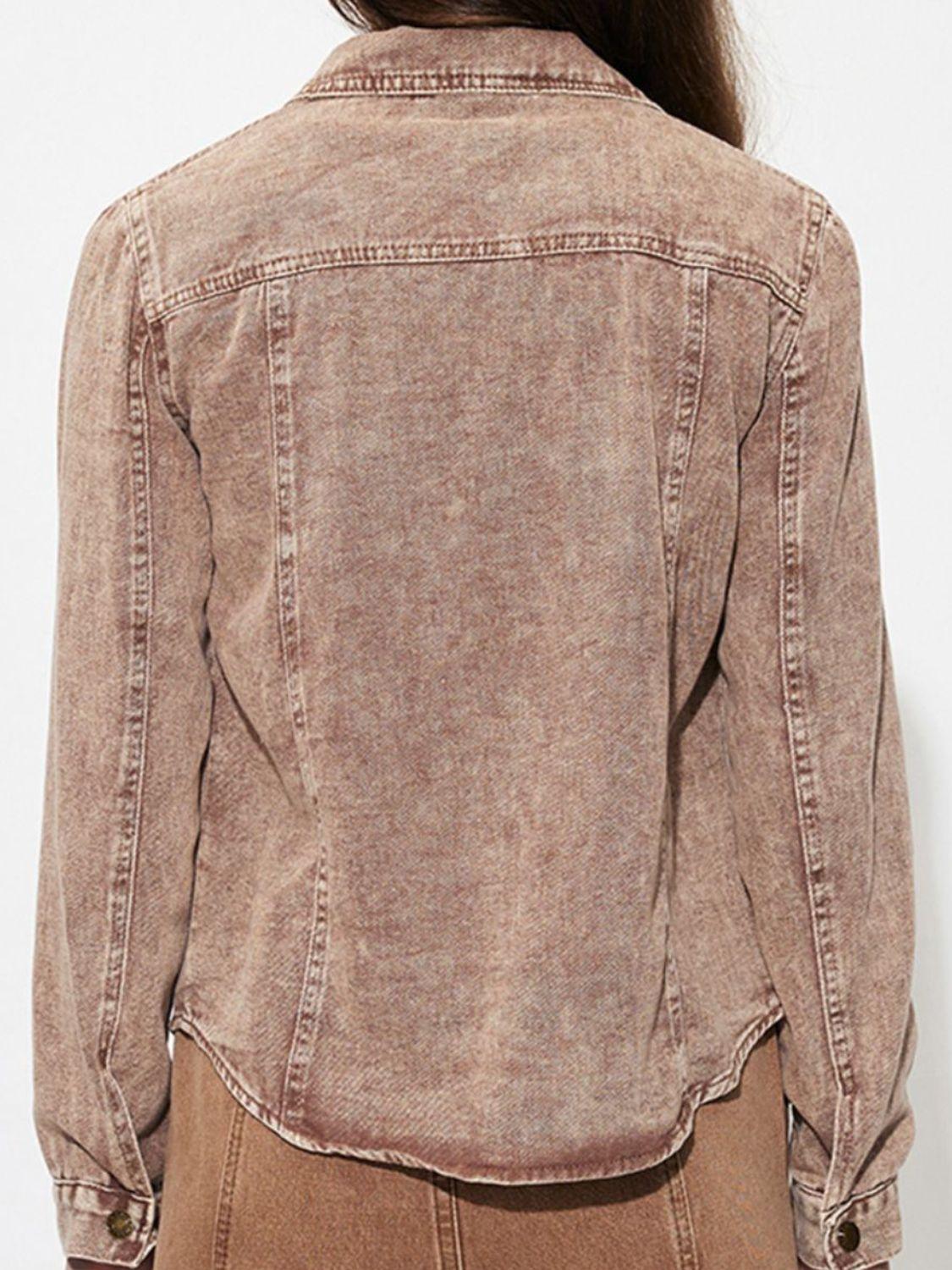 Button Up Long Sleeve Denim Jacket - Clothes For Her Online Store