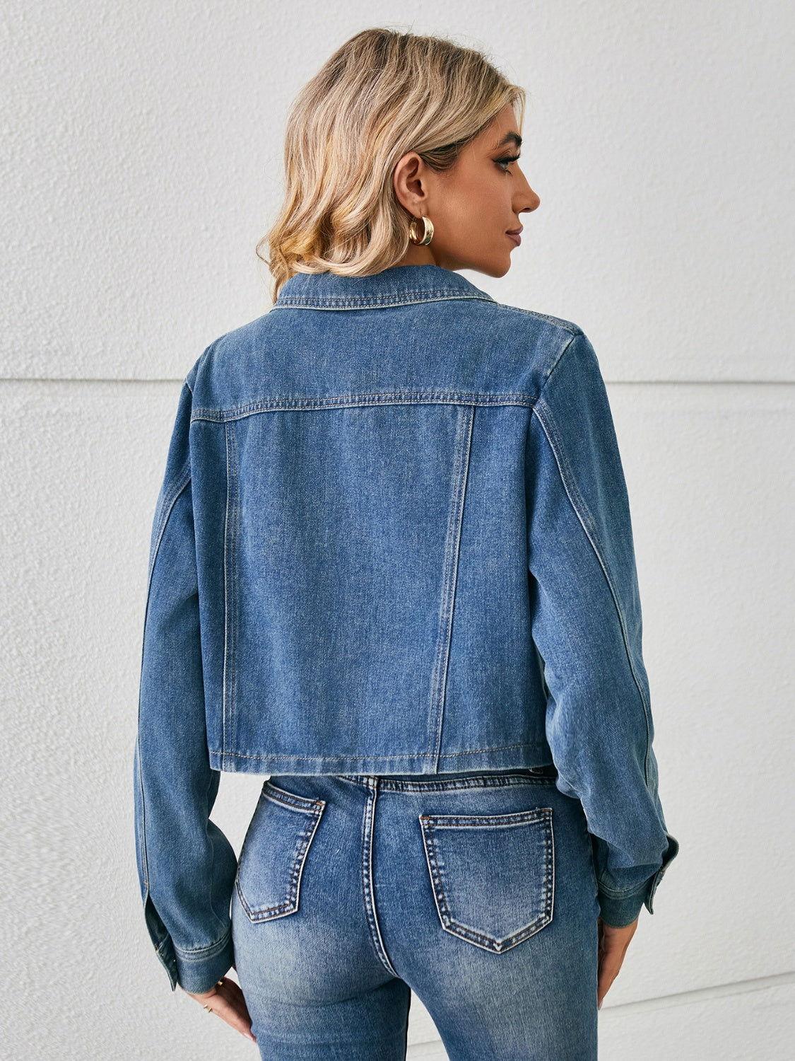 Button Up Long Sleeve Denim Jacket - Clothes For Her Online Store