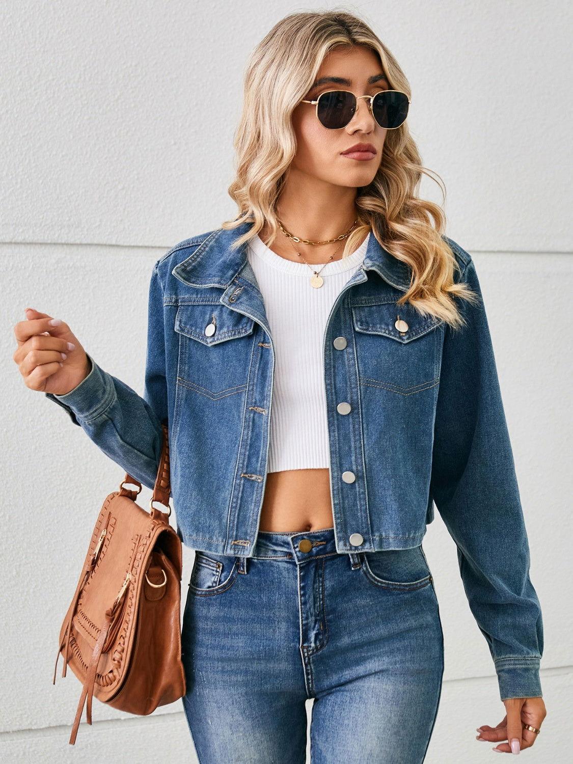 Button Up Long Sleeve Denim Jacket - Clothes For Her Online Store