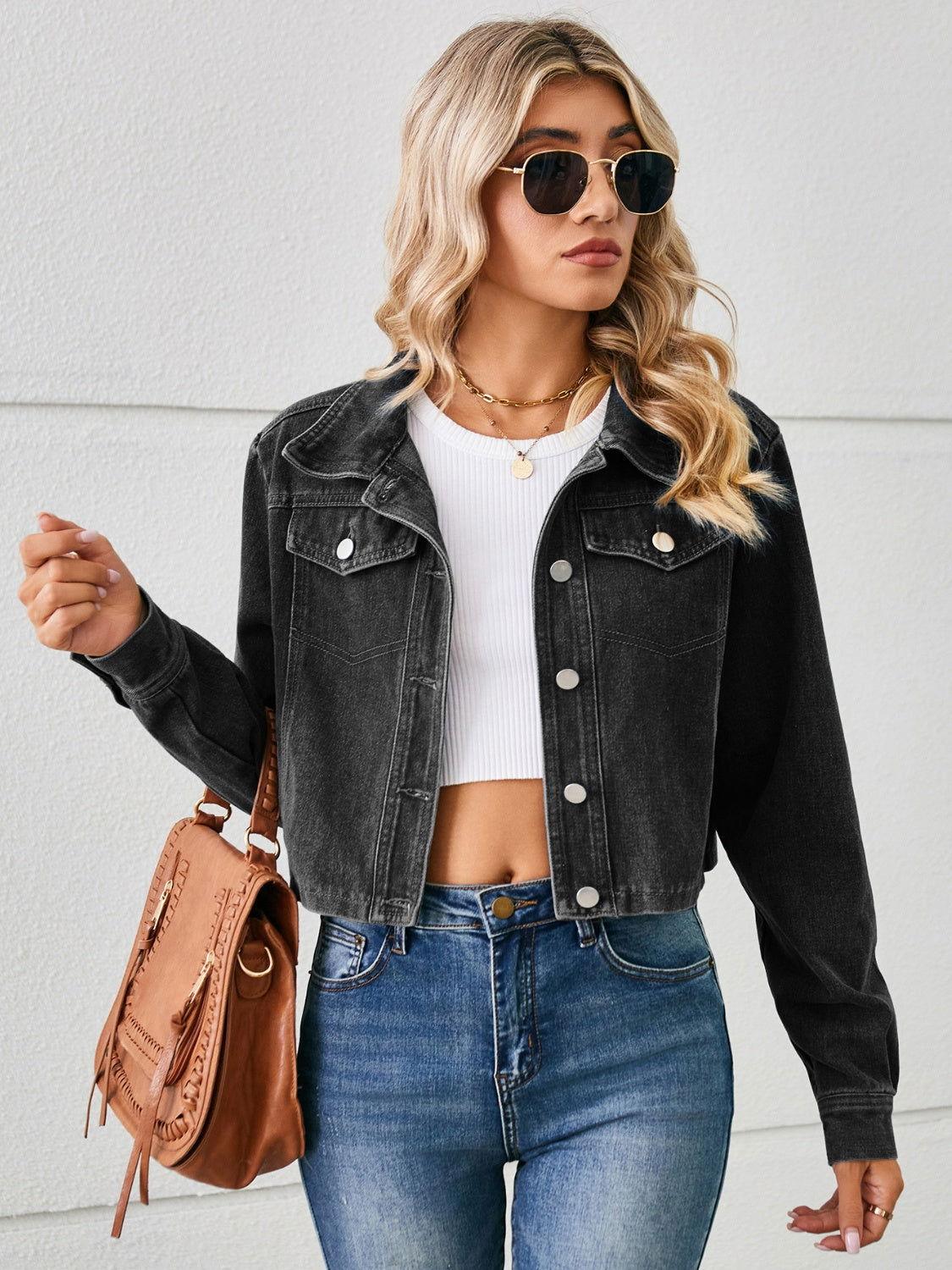 Button Up Long Sleeve Denim Jacket - Clothes For Her Online Store