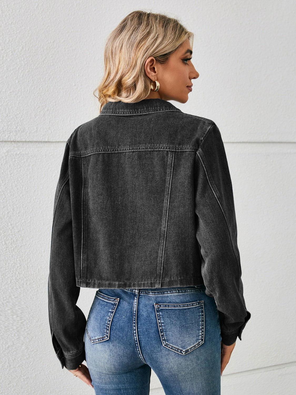 Button Up Long Sleeve Denim Jacket - Clothes For Her Online Store