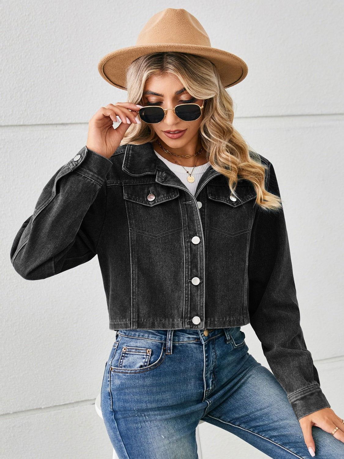 Button Up Long Sleeve Denim Jacket - Clothes For Her Online Store