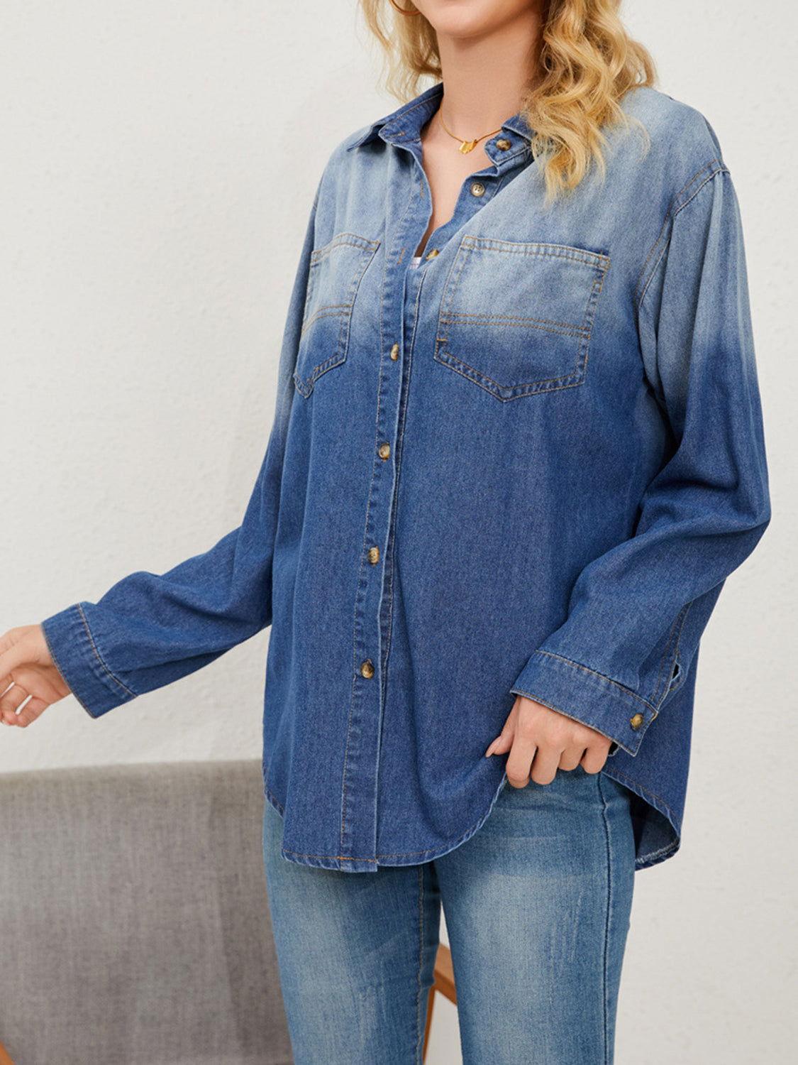Button Up Long Sleeve Denim Jacket - Clothes For Her Online Store
