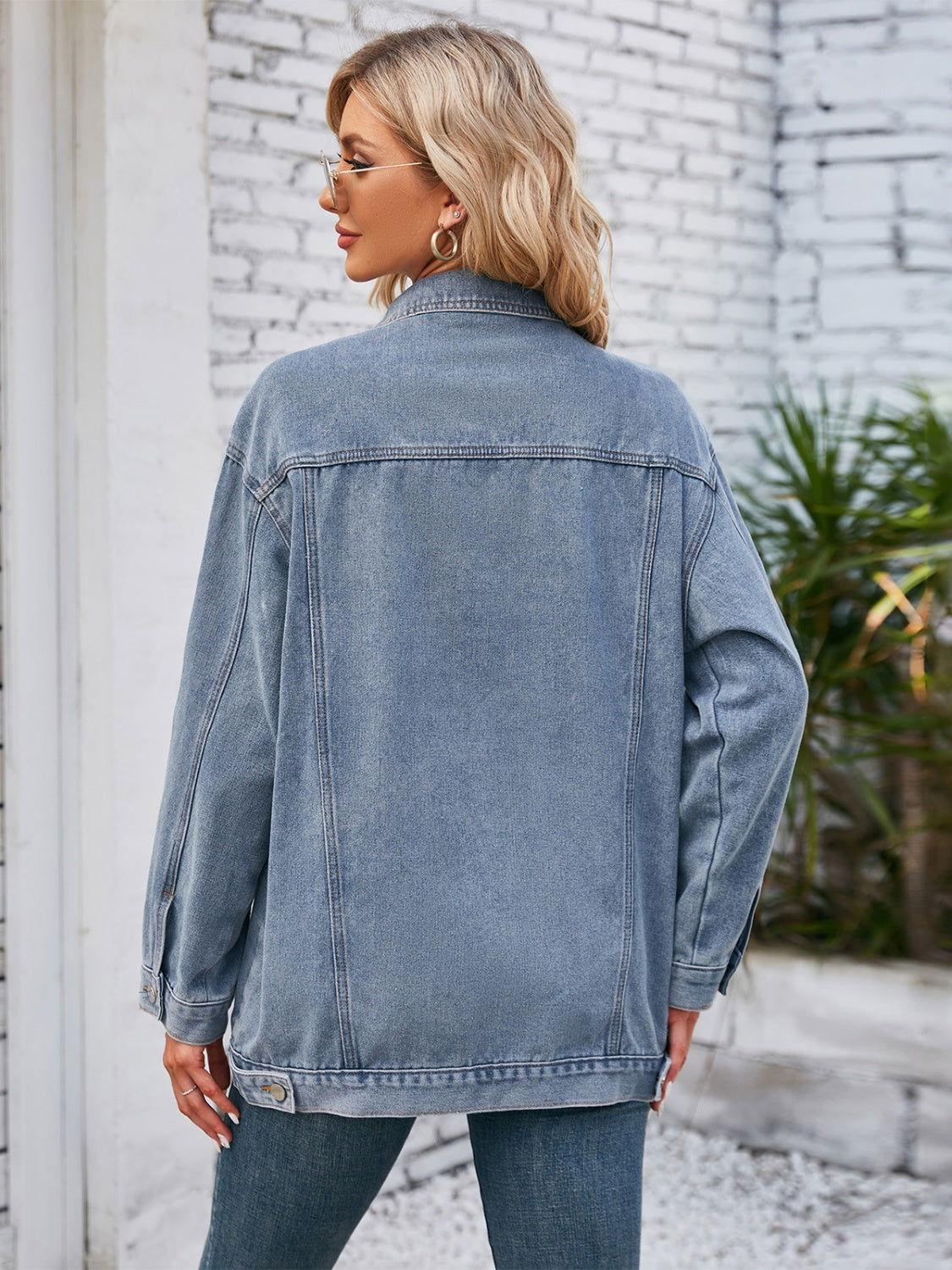 Button Up Long Sleeve Denim Jacket - Clothes For Her Online Store