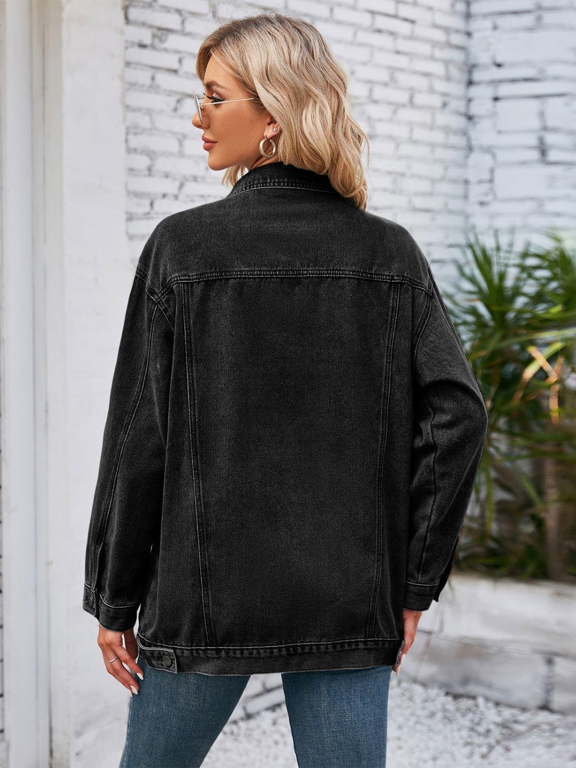 Button Up Long Sleeve Denim Jacket - Clothes For Her Online Store