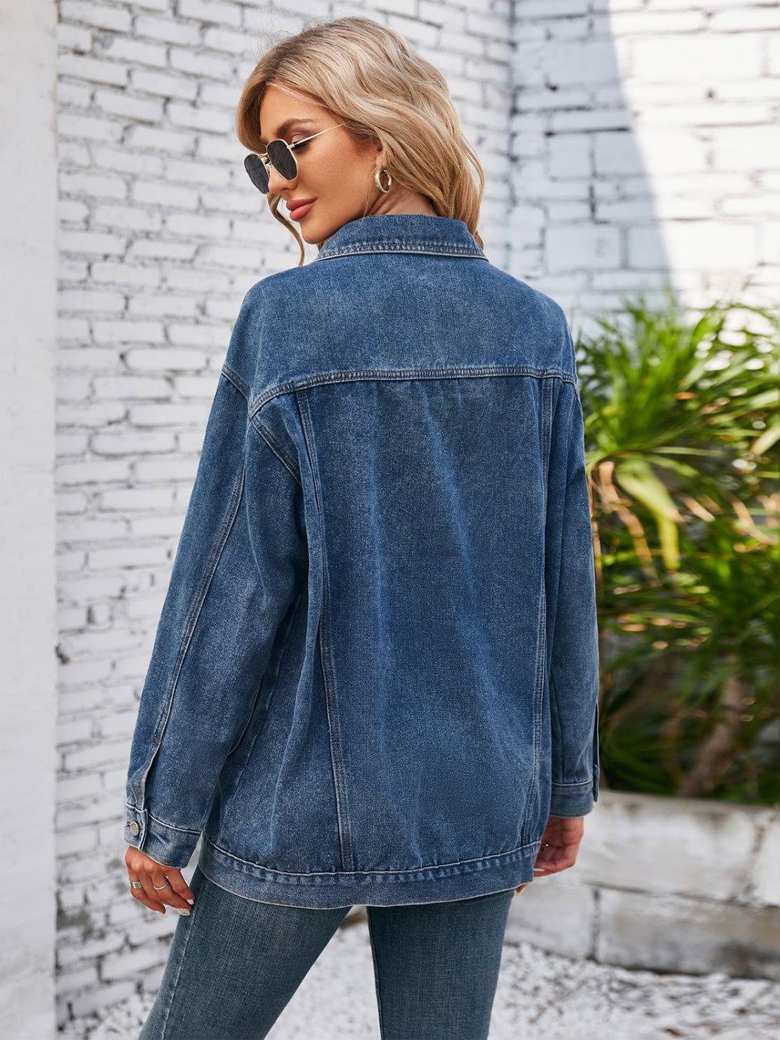 Button Up Long Sleeve Denim Jacket - Clothes For Her Online Store