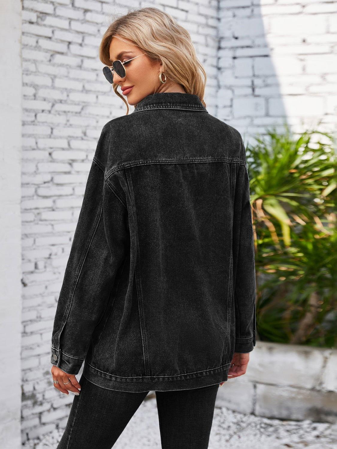Button Up Long Sleeve Denim Jacket - Clothes For Her Online Store