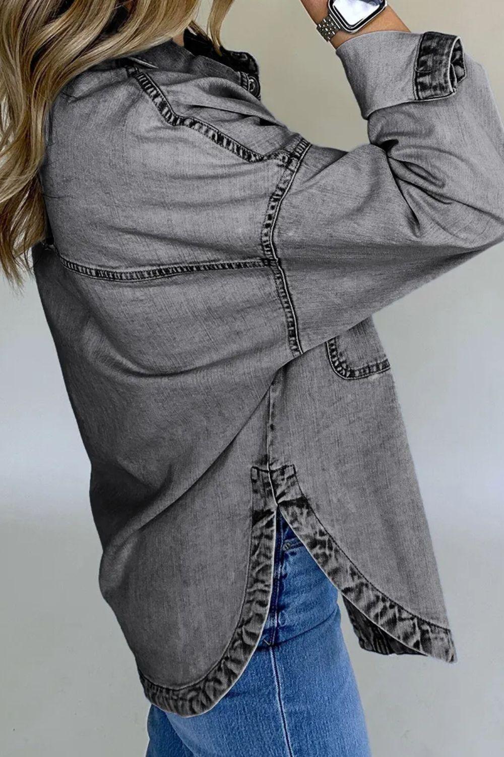 Button Up Long Sleeve Denim Jacket - Clothes For Her Online Store