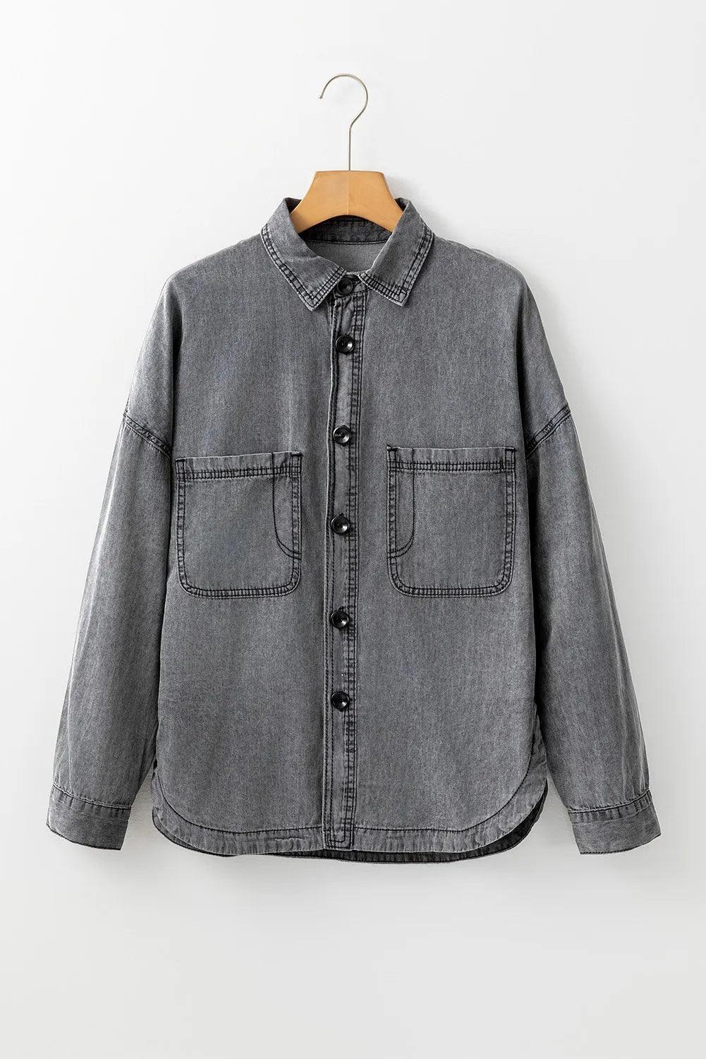 Button Up Long Sleeve Denim Jacket - Clothes For Her Online Store