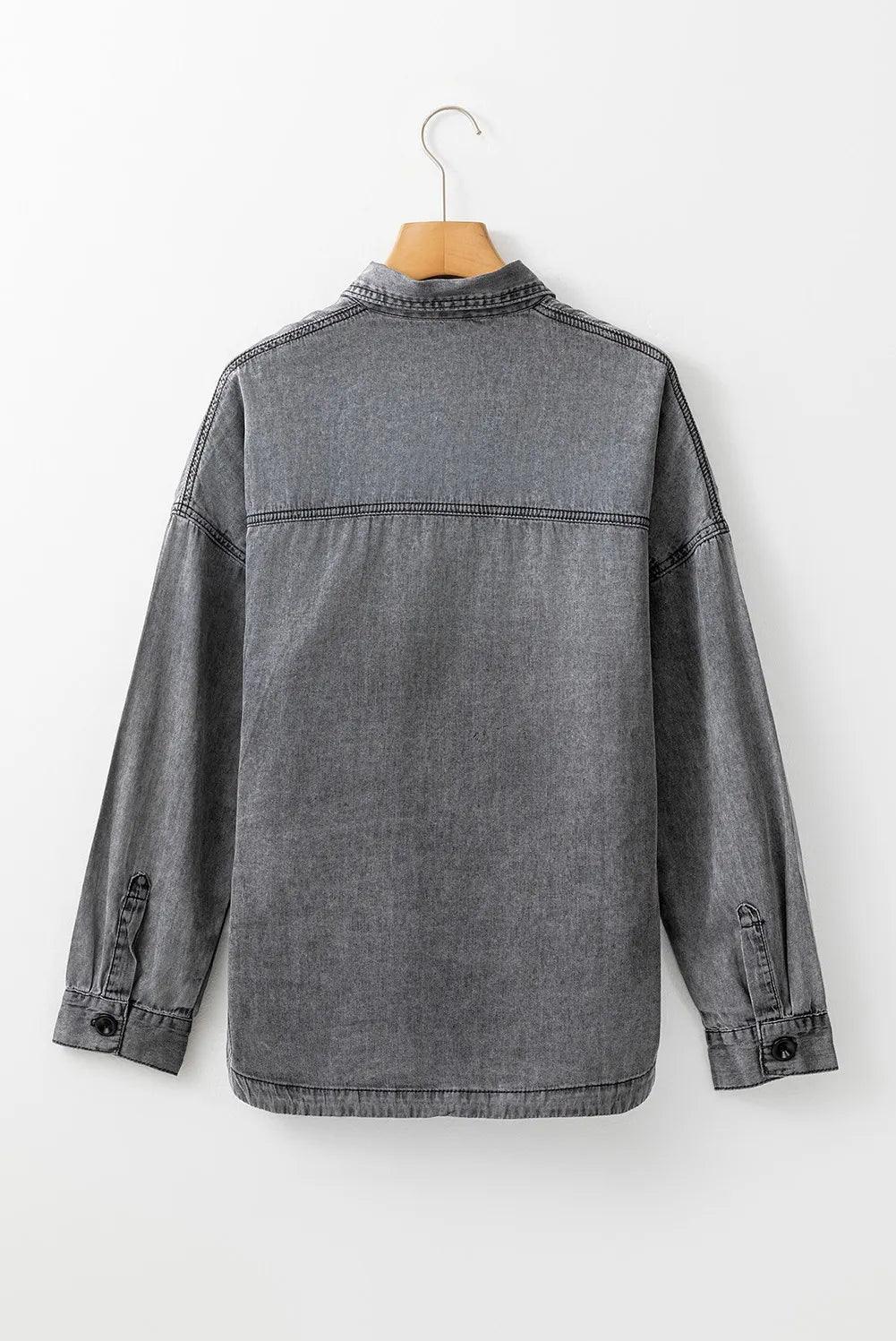 Button Up Long Sleeve Denim Jacket - Clothes For Her Online Store