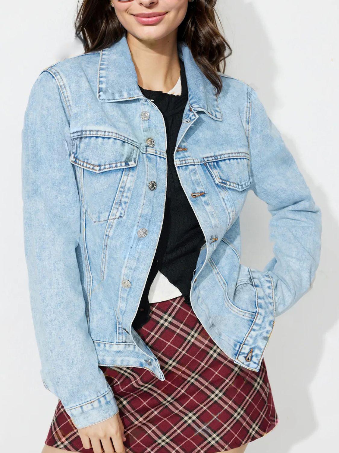 Button Up Long Sleeve Denim Shacket - Clothes For Her Online Store
