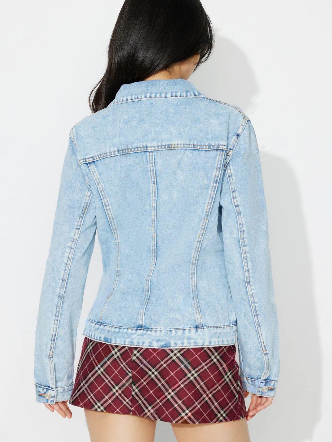 Button Up Long Sleeve Denim Shacket - Clothes For Her Online Store