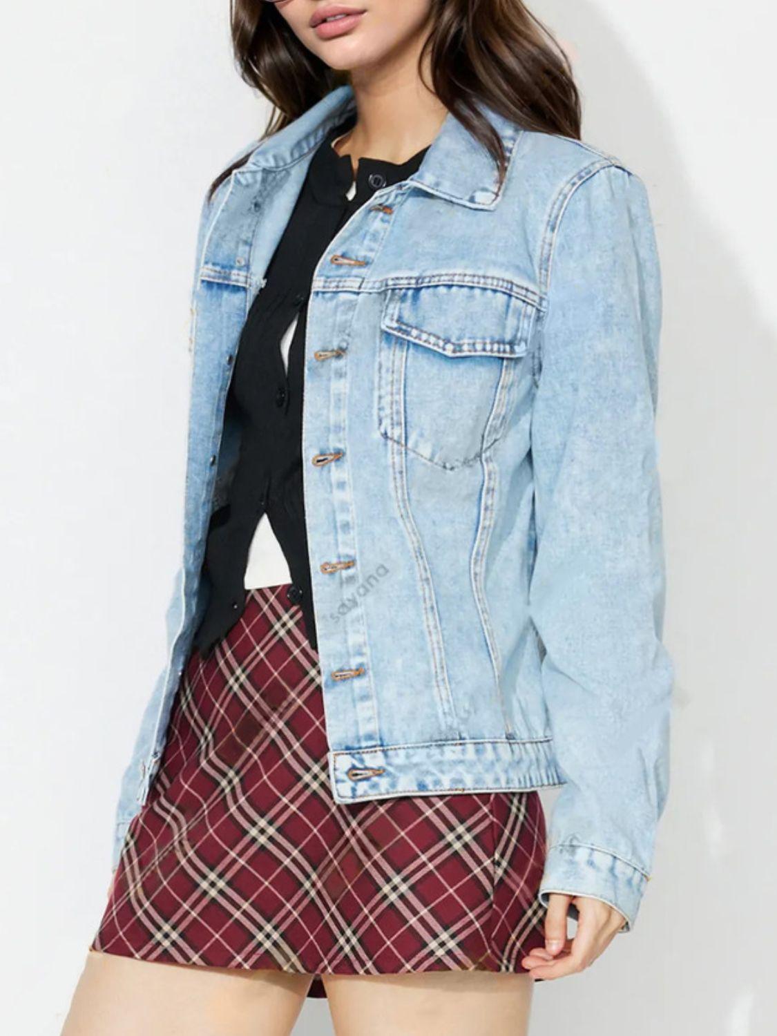 Button Up Long Sleeve Denim Shacket - Clothes For Her Online Store