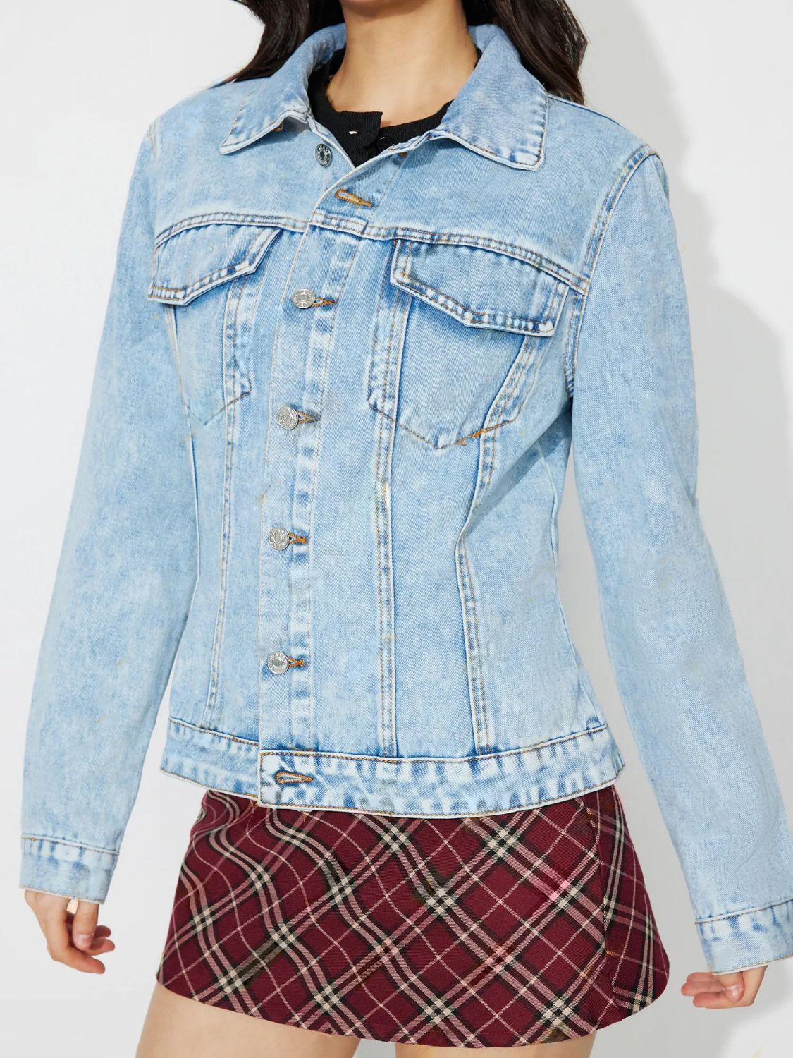 Button Up Long Sleeve Denim Shacket - Clothes For Her Online Store