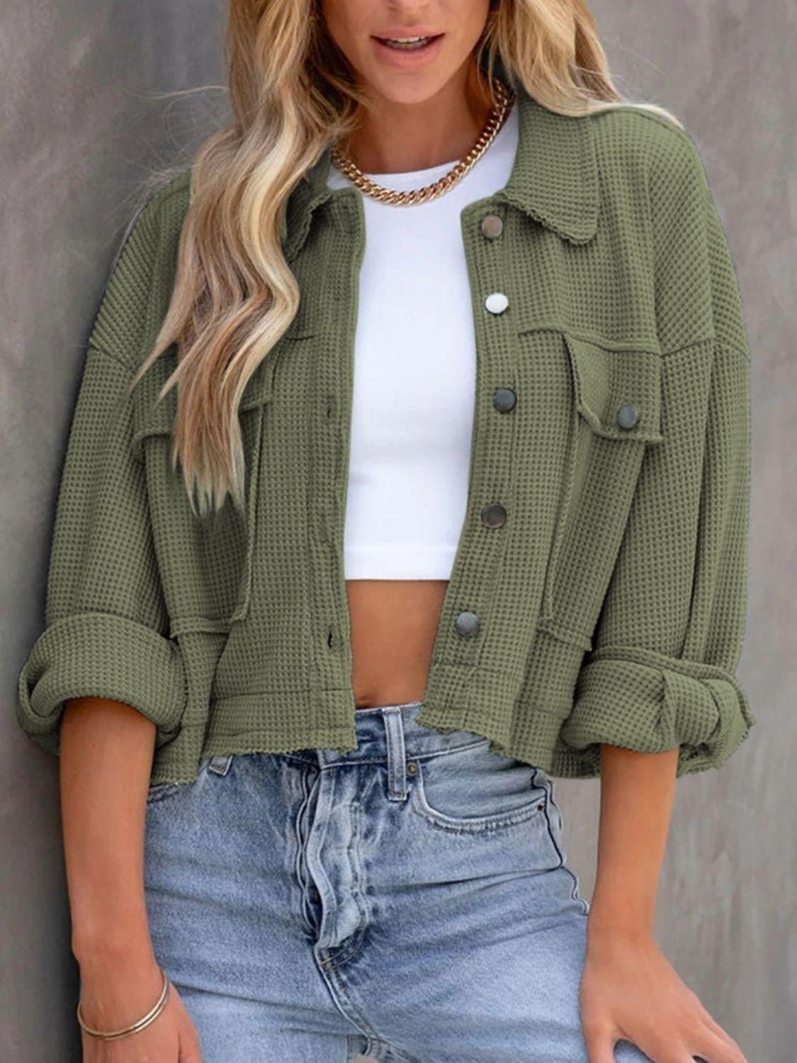 Button Up Long Sleeve Jacket - Clothes For Her Online Store