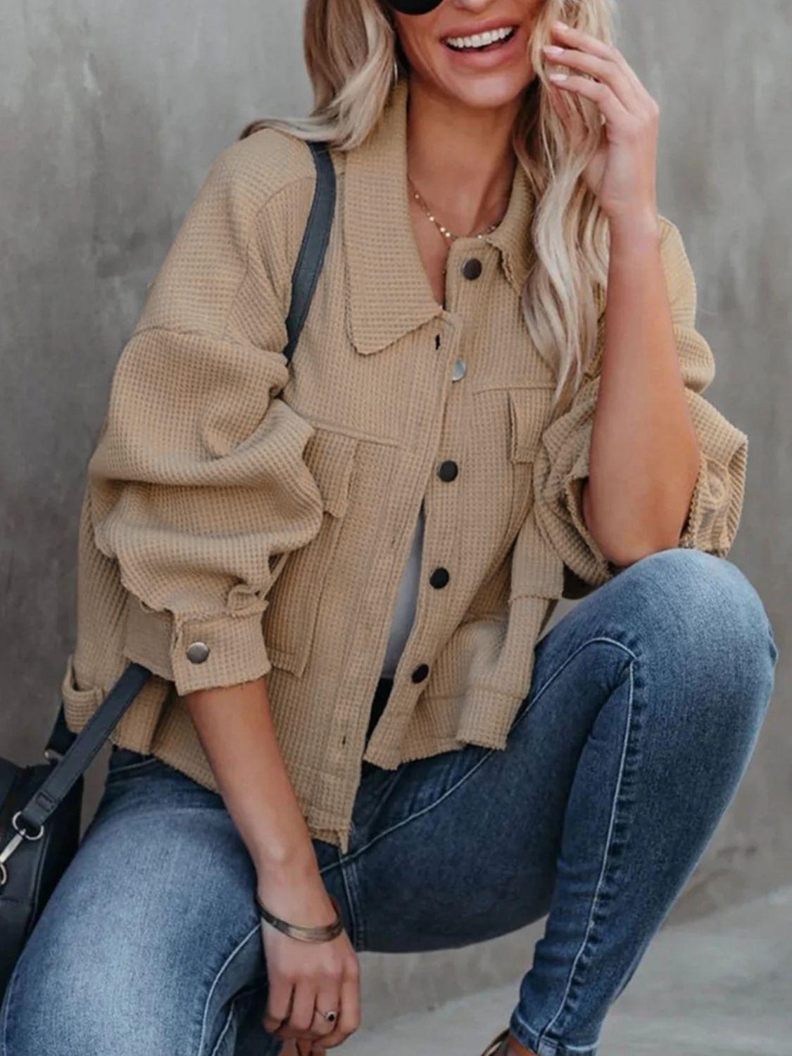 Button Up Long Sleeve Jacket - Clothes For Her Online Store