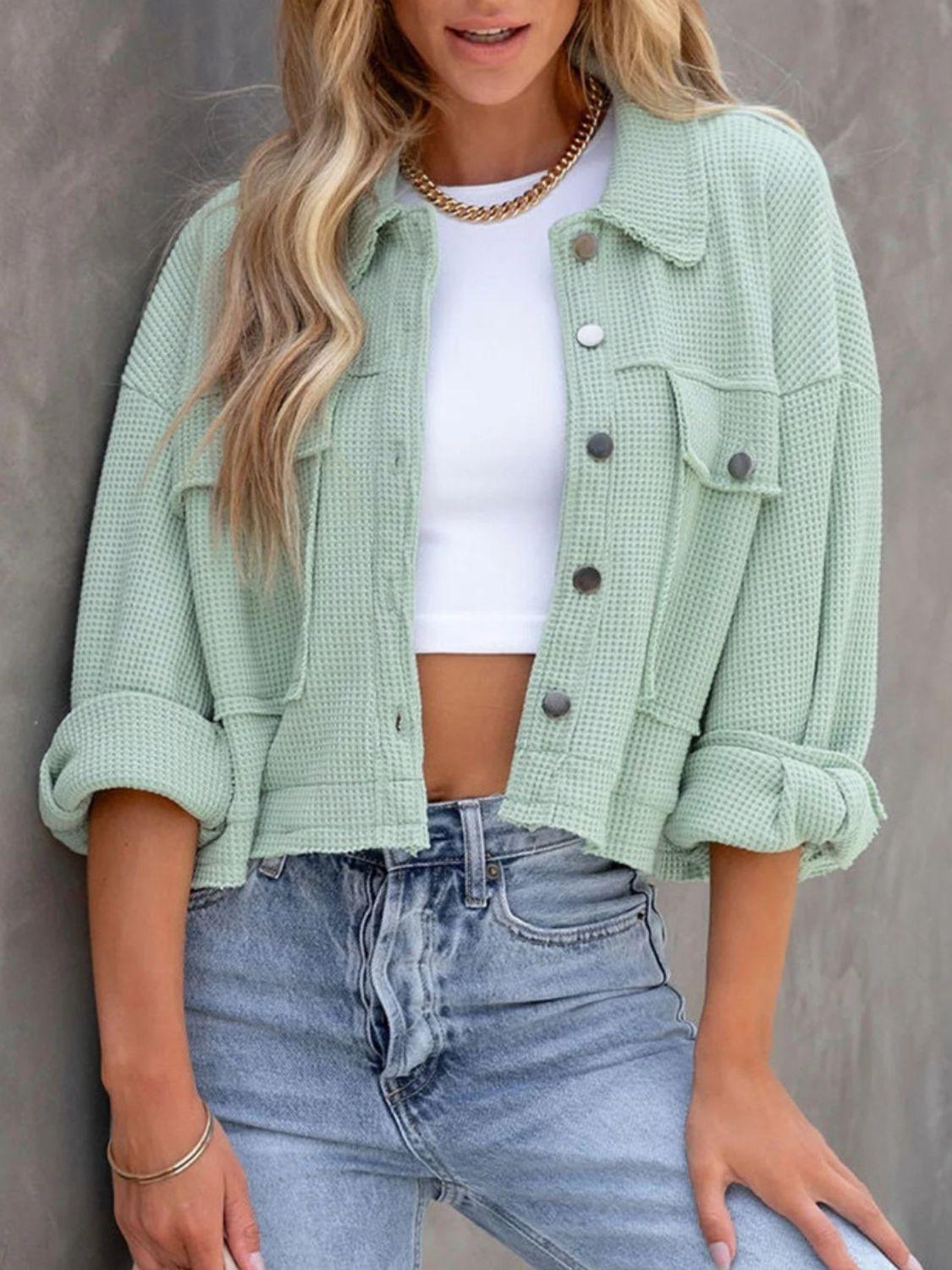 Button Up Long Sleeve Jacket - Clothes For Her Online Store