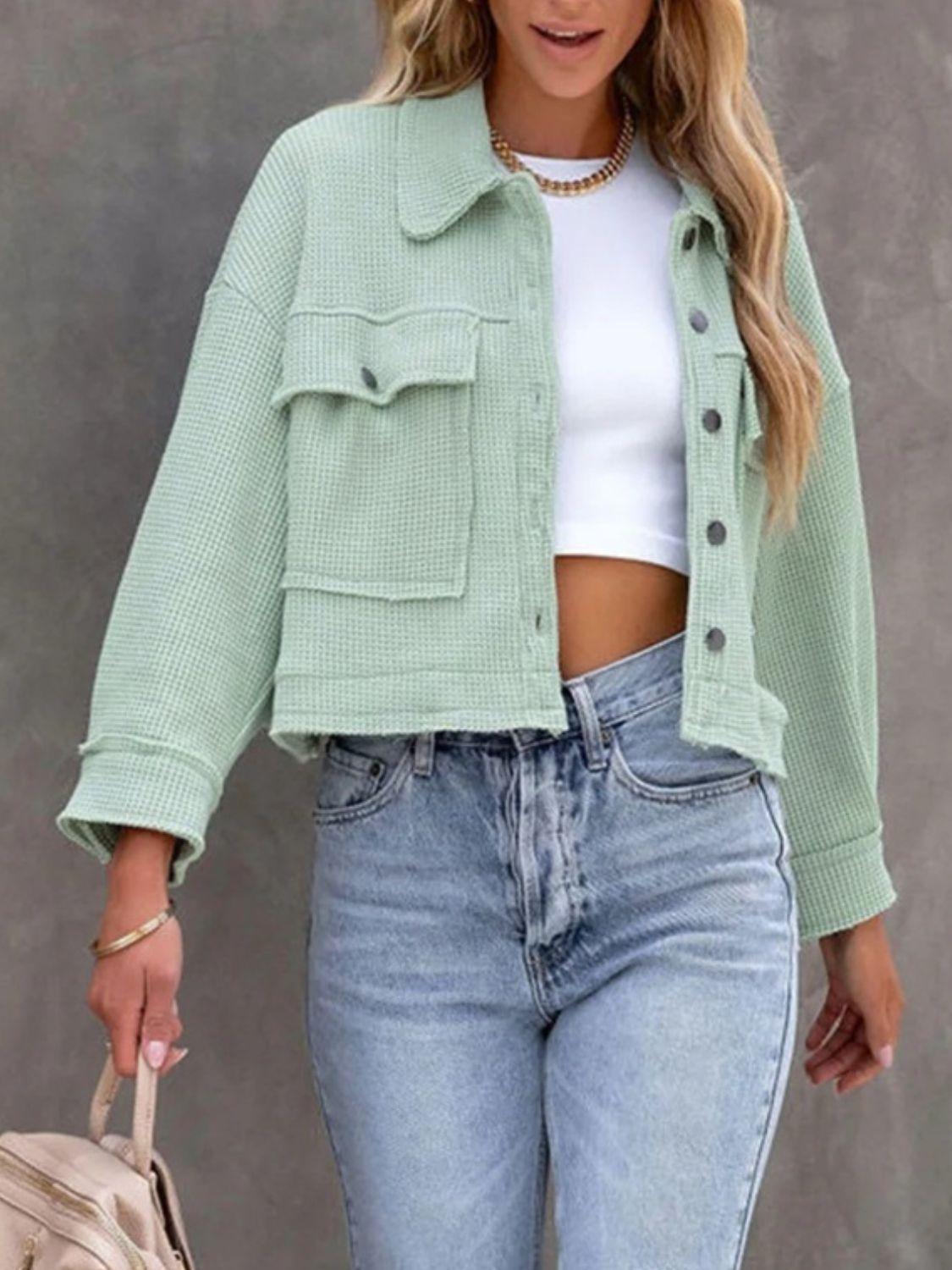 Button Up Long Sleeve Jacket - Clothes For Her Online Store