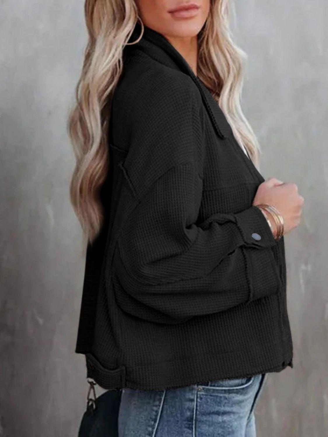 Button Up Long Sleeve Jacket - Clothes For Her Online Store