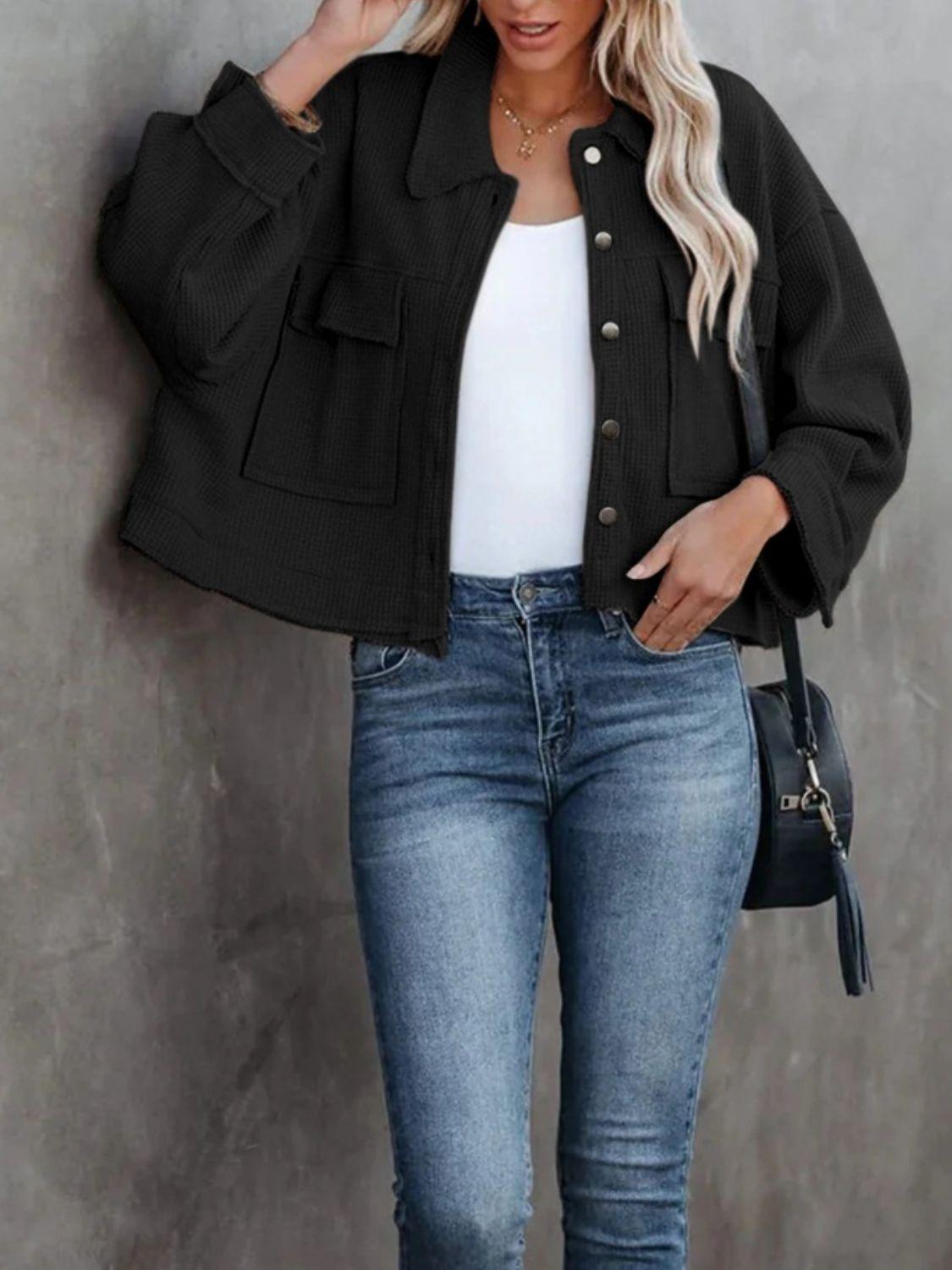 Button Up Long Sleeve Jacket - Clothes For Her Online Store