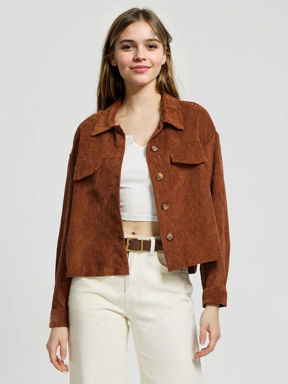 Button Up Long Sleeve Jacket - Clothes For Her Online Store