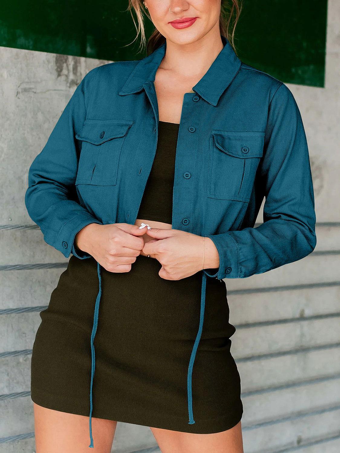 Button Up Long Sleeve Jacket - Clothes For Her Online Store