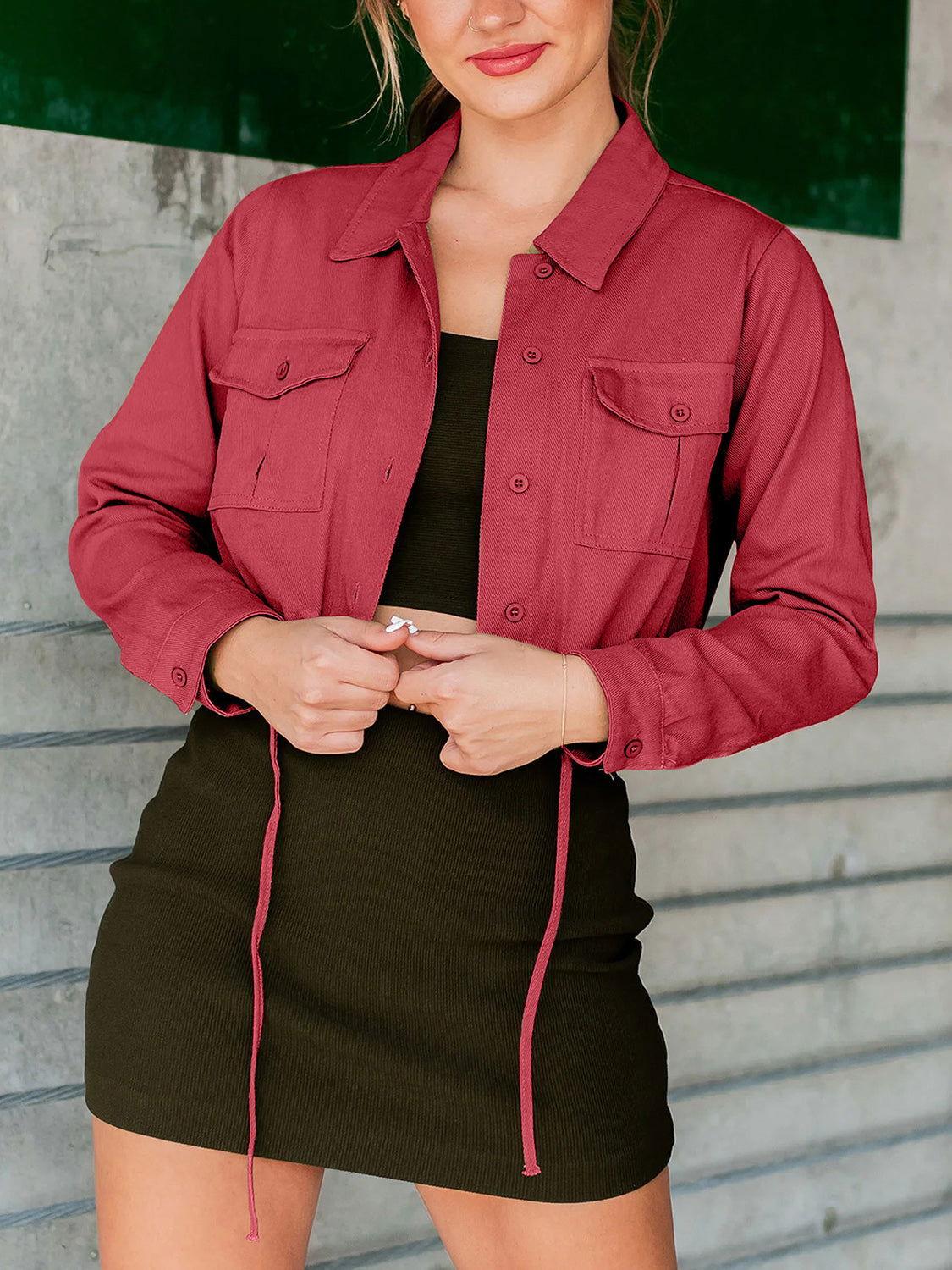 Button Up Long Sleeve Jacket - Clothes For Her Online Store