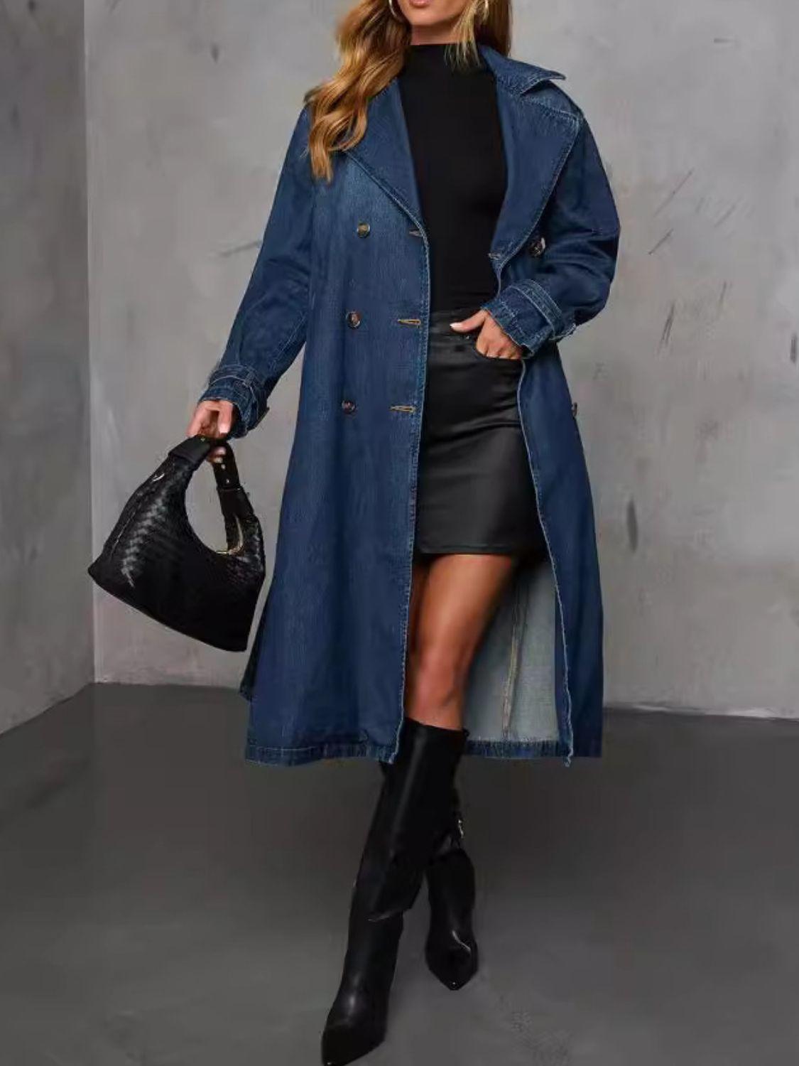 Button Up Long Sleeve Longline Denim Jacket - Clothes For Her Online Store