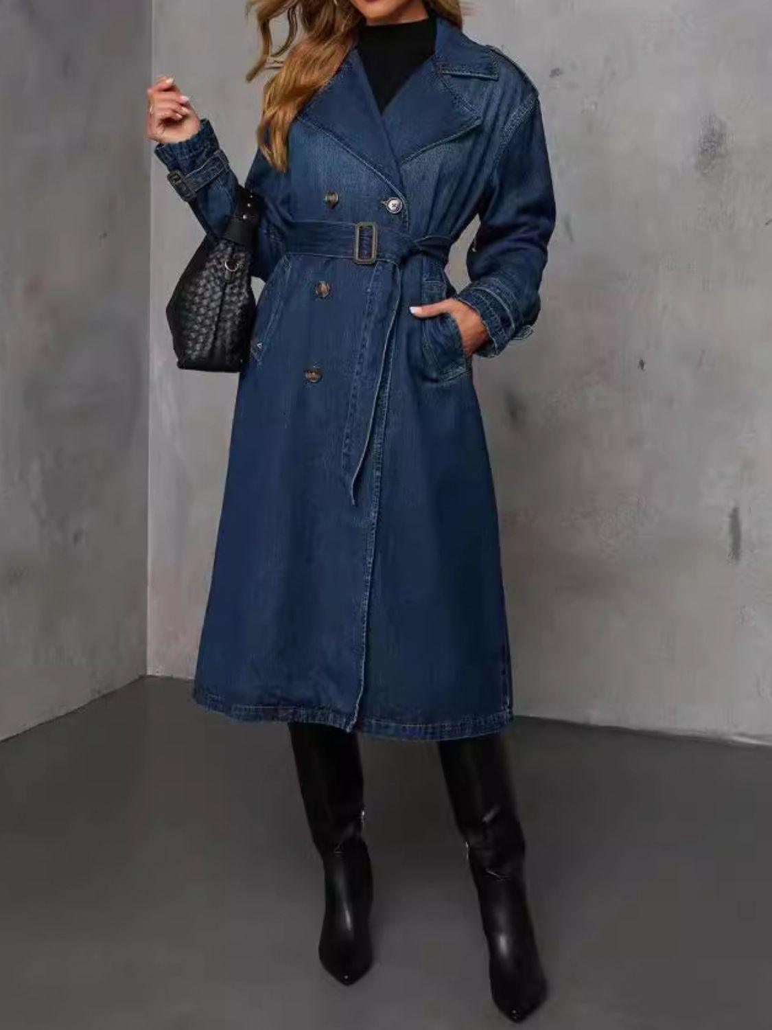 Button Up Long Sleeve Longline Denim Jacket - Clothes For Her Online Store