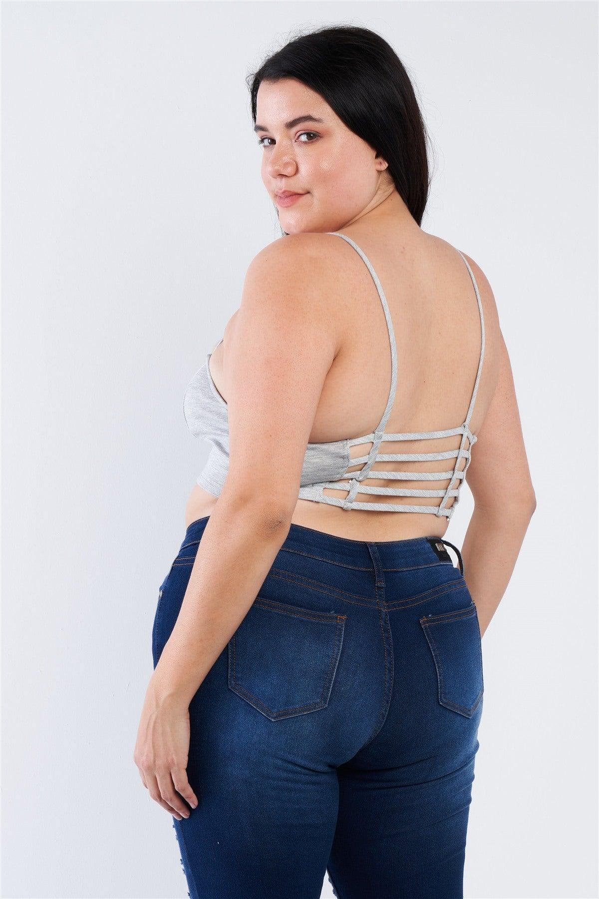 Plus Size Open Stripe Back Cami Strap Athletic Lounge Bra - Clothes For Her Online Store