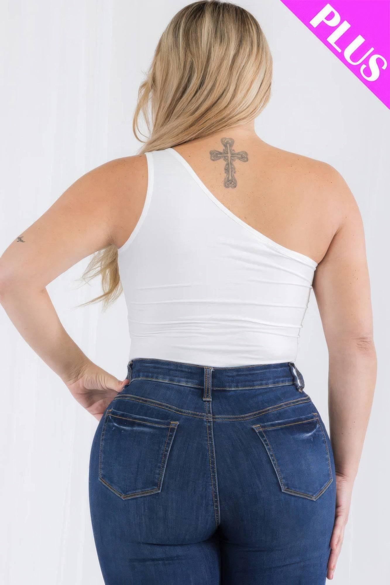 Plus size one shoulder solid casual bodysuit - Clothes For Her Online Store