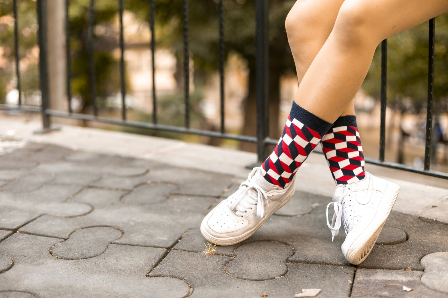 Women's Navy-Red Block Socks