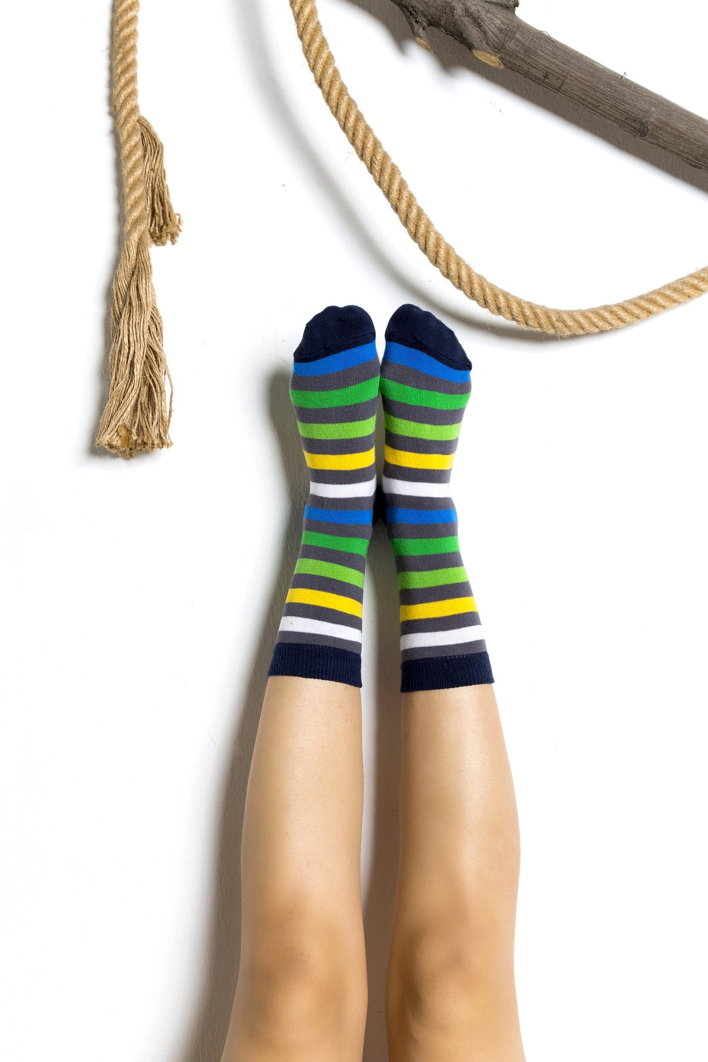 Women's Grey Emerald Stripe Socks