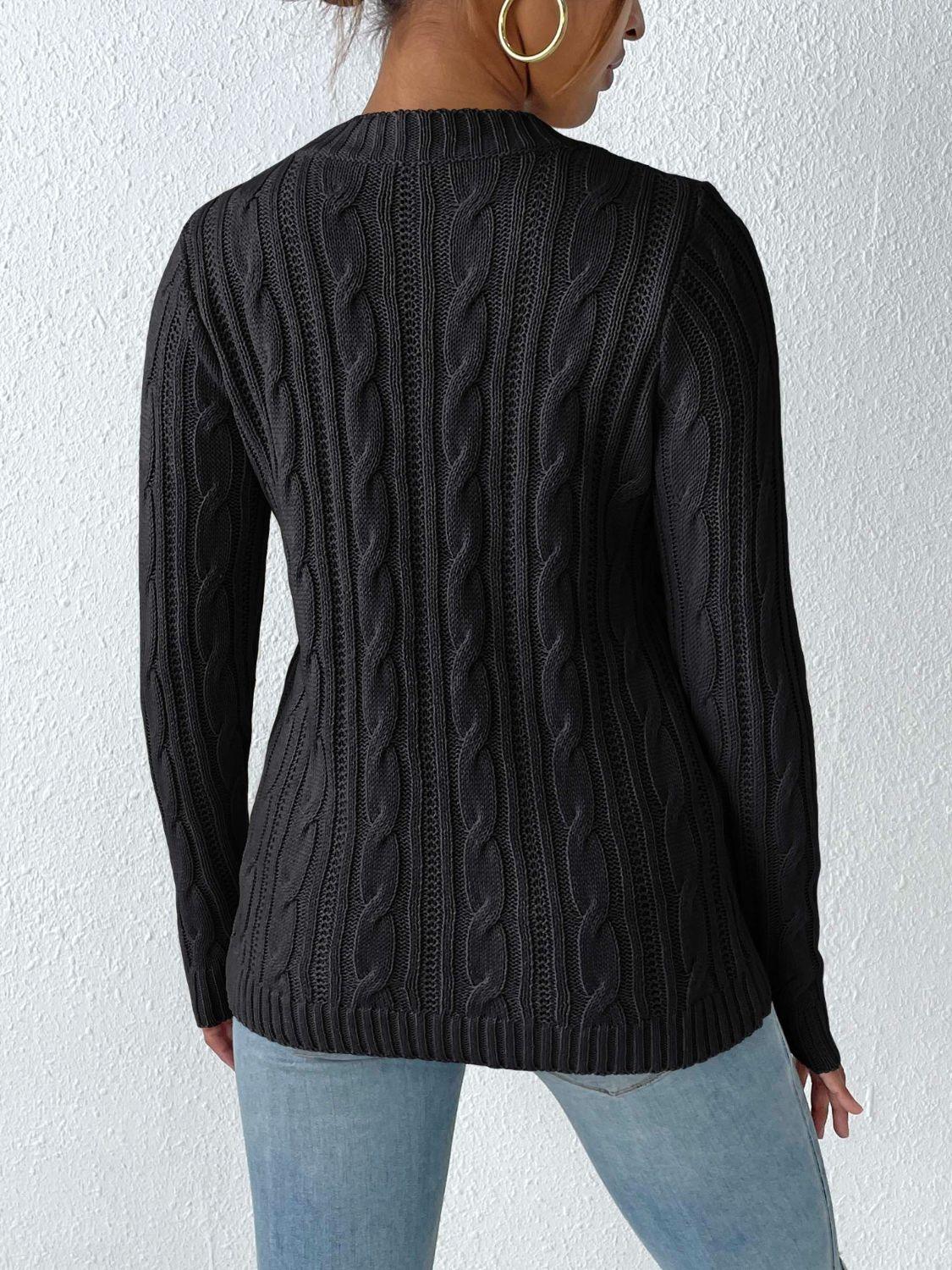 Cable-Knit Heart Round Neck Long Sleeve Sweater - Clothes For Her Online Store