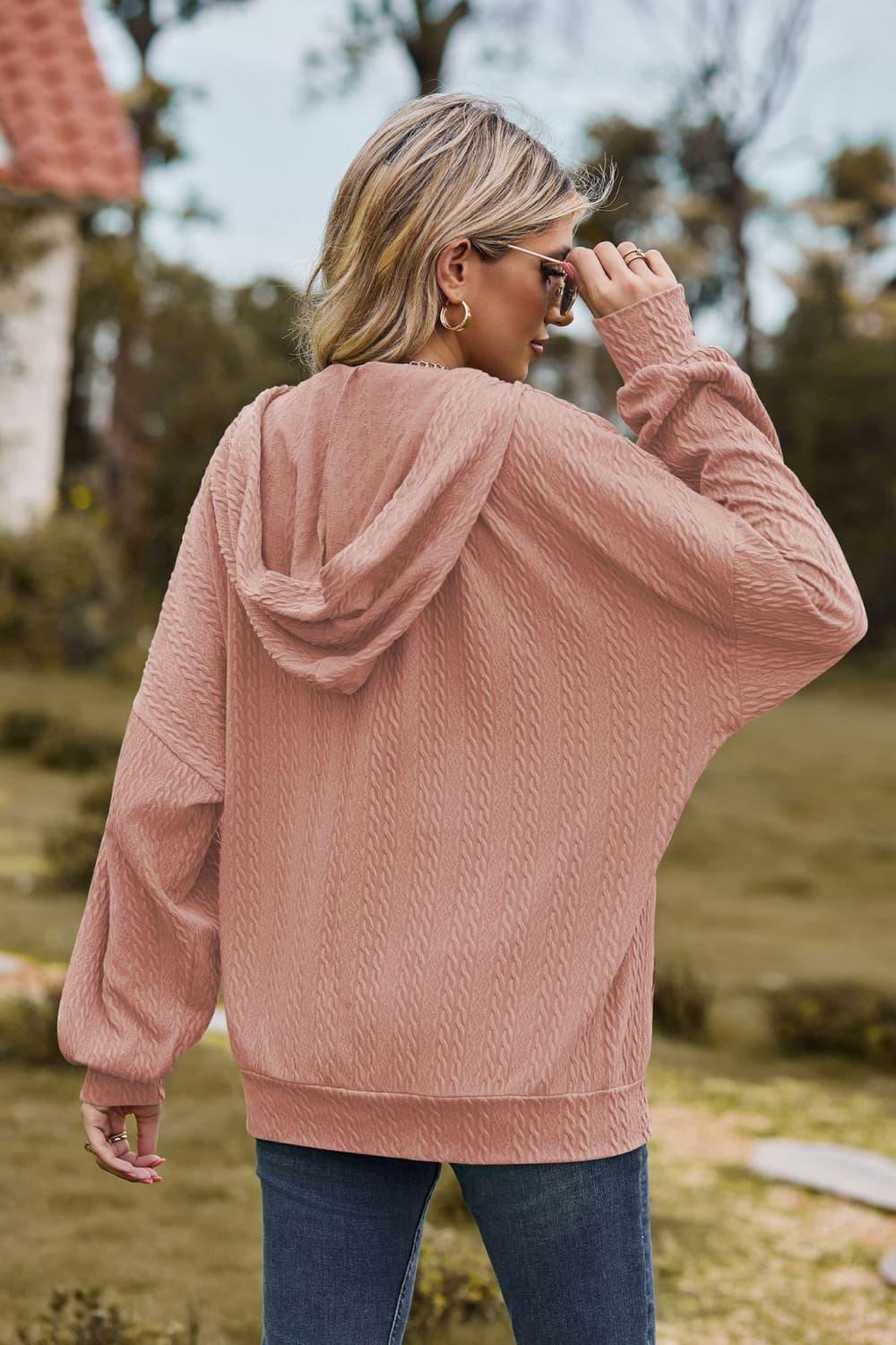 Cable-Knit Long Sleeve Hooded Jacket - Clothes For Her Online Store