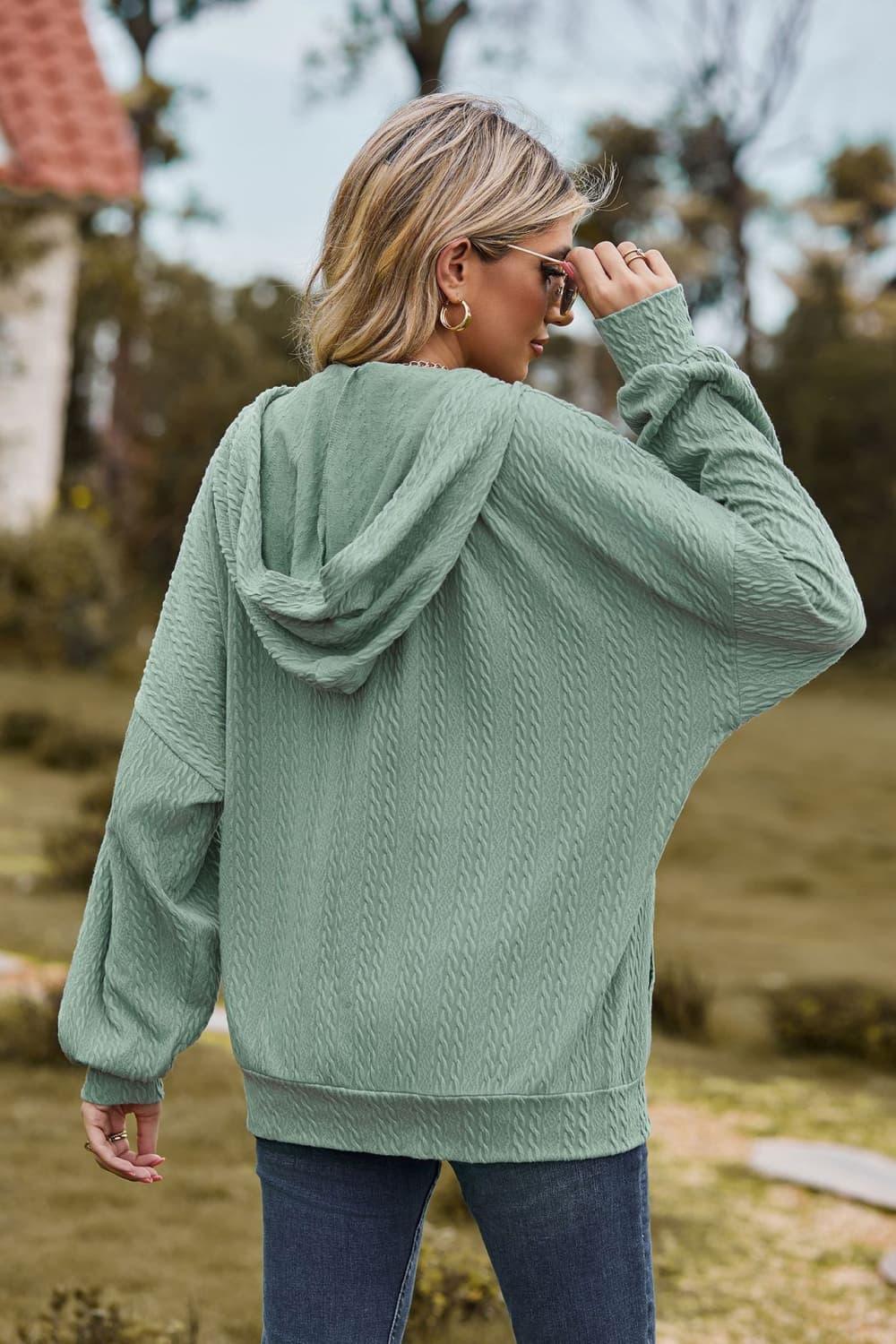 Cable-Knit Long Sleeve Hooded Jacket - Clothes For Her Online Store