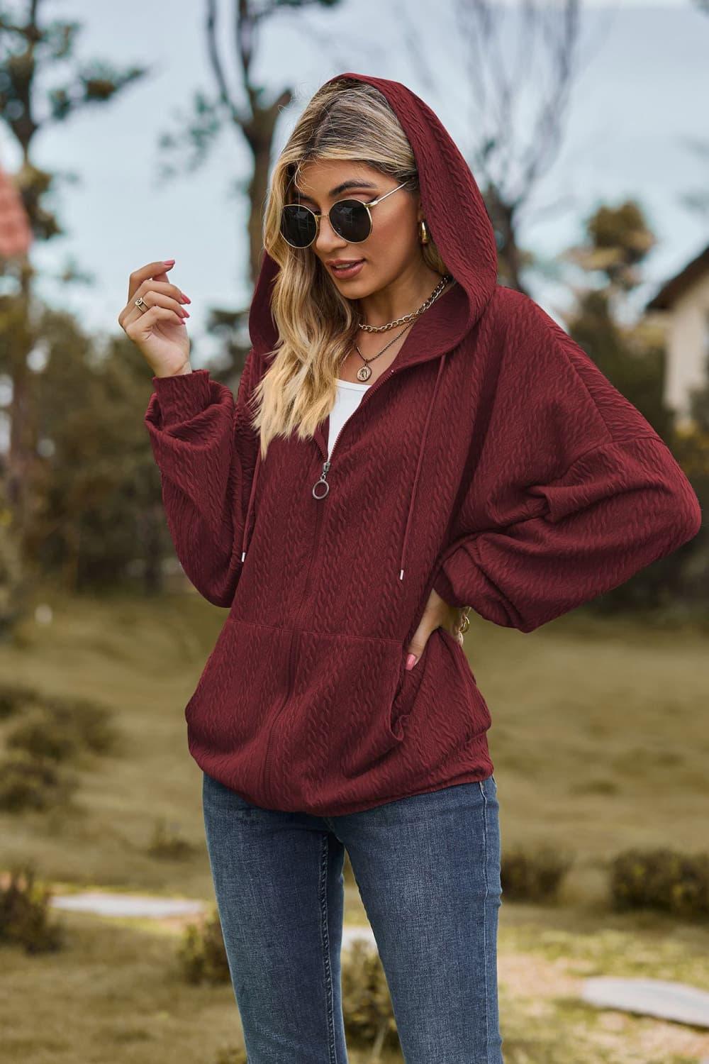 Cable-Knit Long Sleeve Hooded Jacket - Clothes For Her Online Store