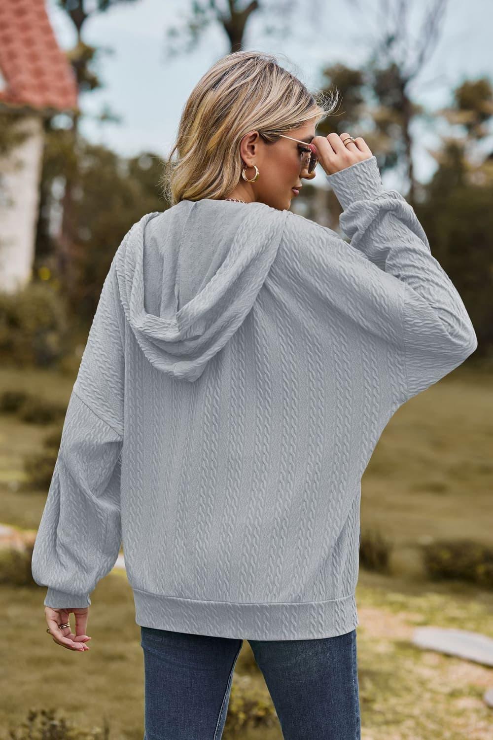 Cable-Knit Long Sleeve Hooded Jacket - Clothes For Her Online Store