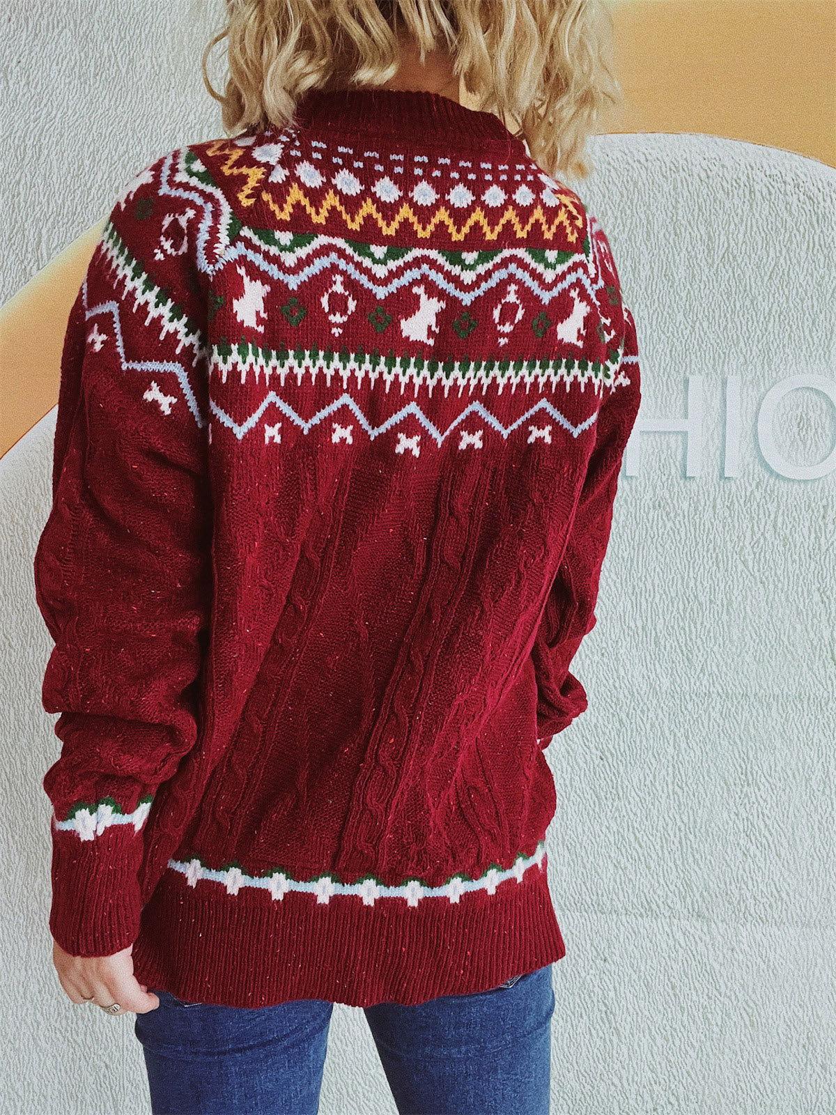 Cable-Knit Mock Neck Long Sleeve Sweater - Clothes For Her Online Store