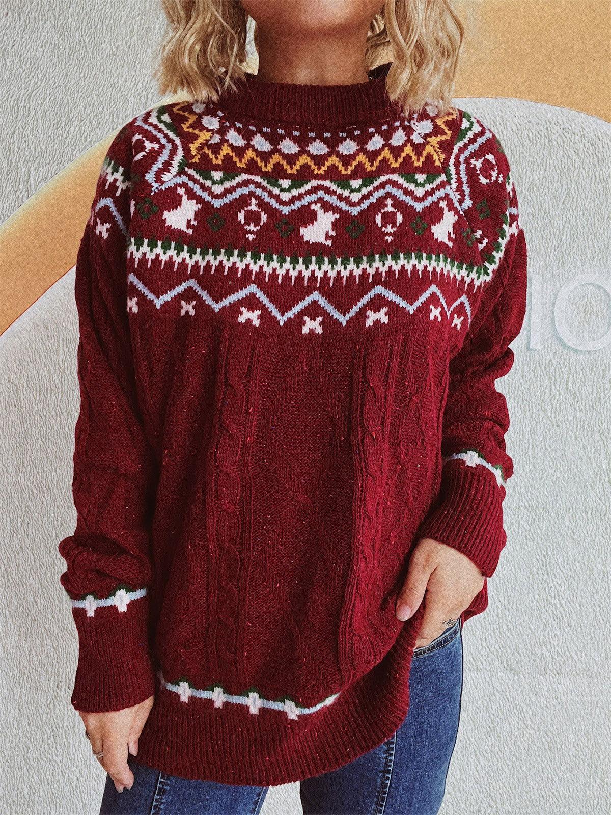 Cable-Knit Mock Neck Long Sleeve Sweater - Clothes For Her Online Store