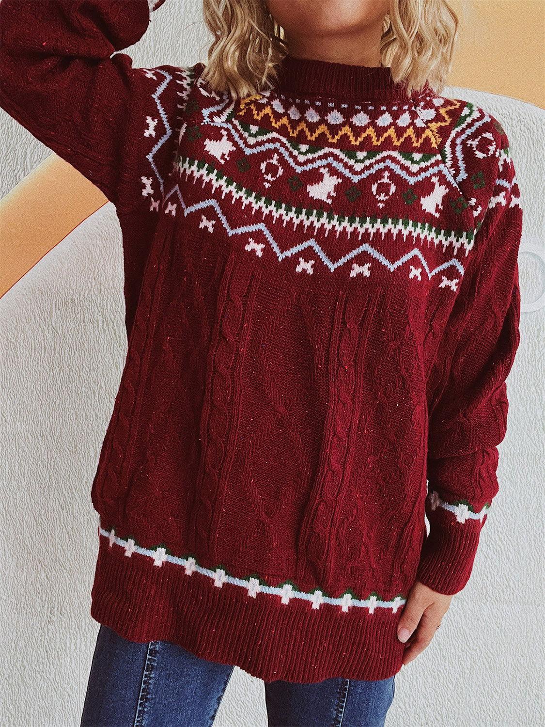 Cable-Knit Mock Neck Long Sleeve Sweater - Clothes For Her Online Store