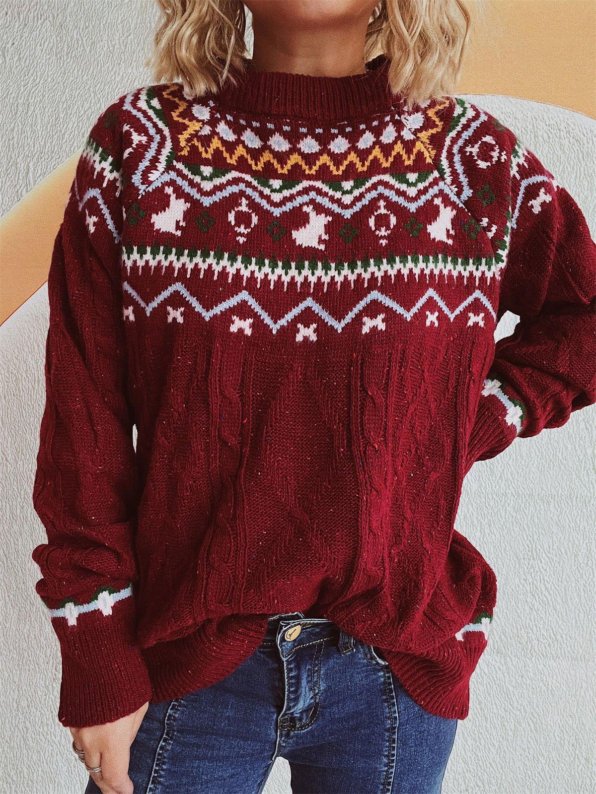 Cable-Knit Mock Neck Long Sleeve Sweater - Clothes For Her Online Store