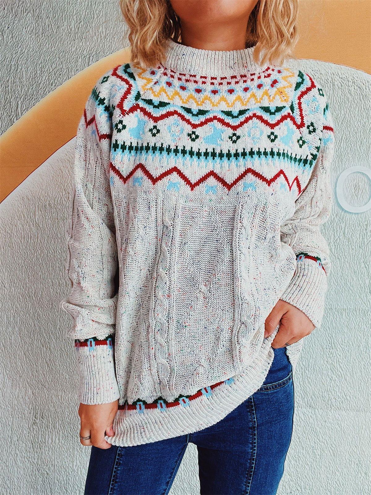 Cable-Knit Mock Neck Long Sleeve Sweater - Clothes For Her Online Store
