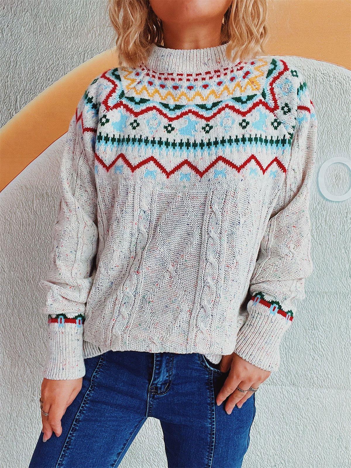 Cable-Knit Mock Neck Long Sleeve Sweater - Clothes For Her Online Store
