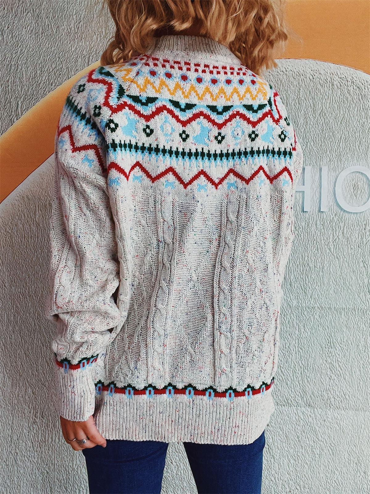 Cable-Knit Mock Neck Long Sleeve Sweater - Clothes For Her Online Store