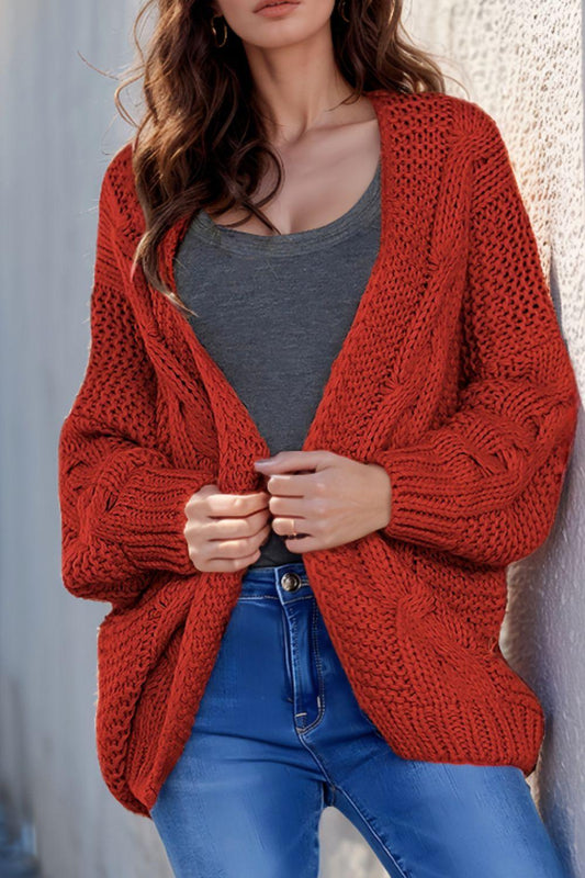 Cable-Knit Open Front Cardigan - Clothes For Her Online Store