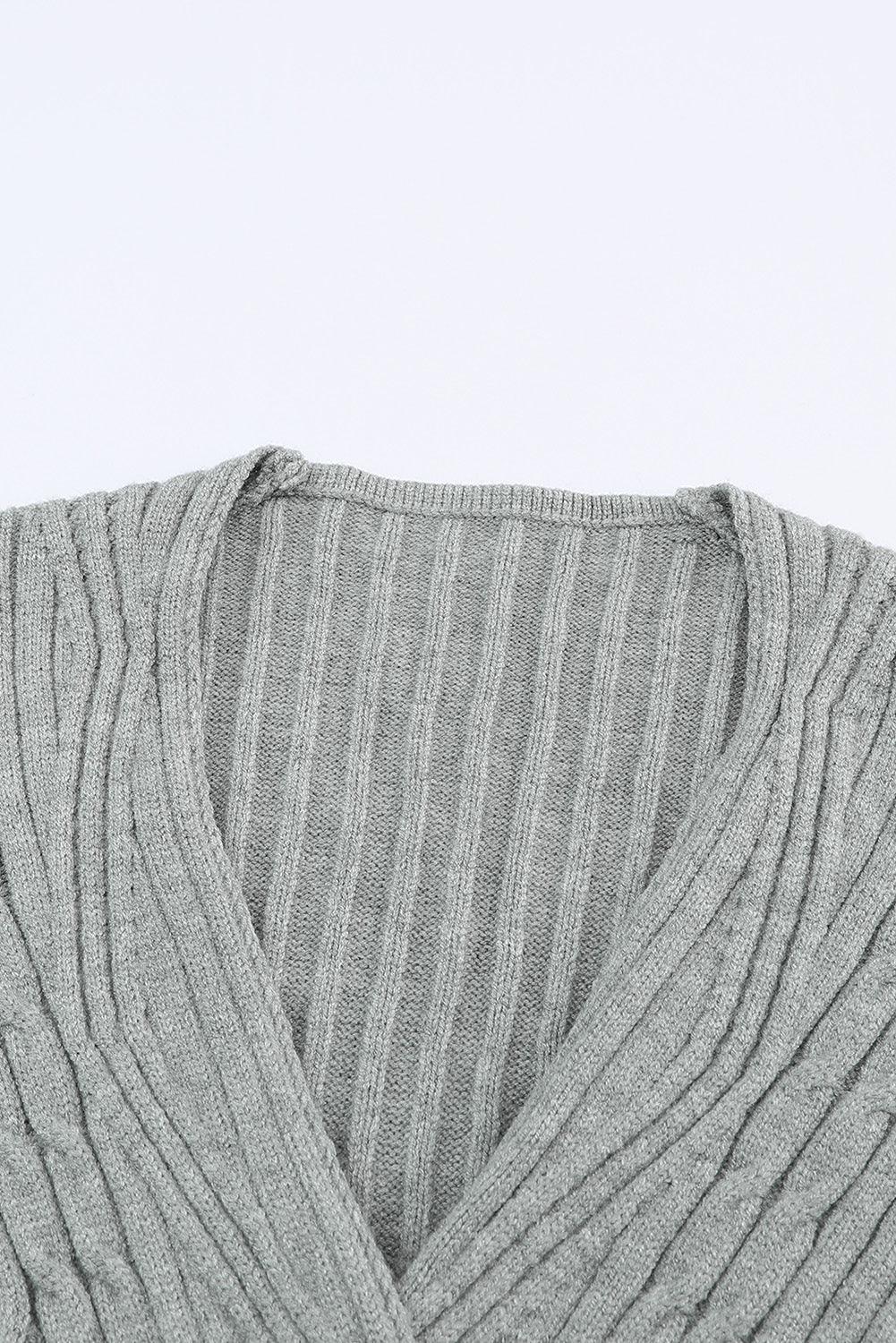Cable-Knit Surplice Lantern Sleeve Sweater Dress - Clothes For Her Online Store