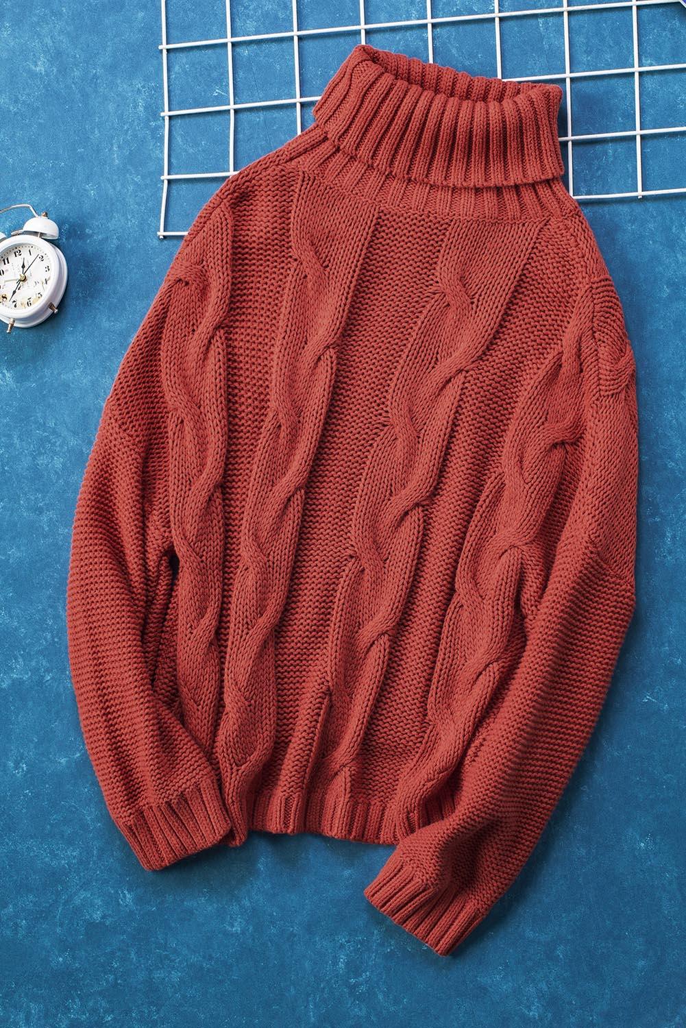 Cable-Knit Turtleneck Dropped Shoulder Sweater - Clothes For Her Online Store