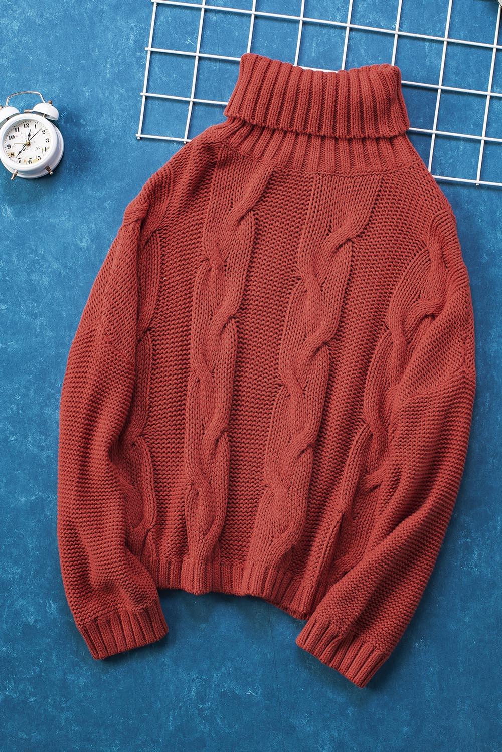 Cable-Knit Turtleneck Dropped Shoulder Sweater - Clothes For Her Online Store
