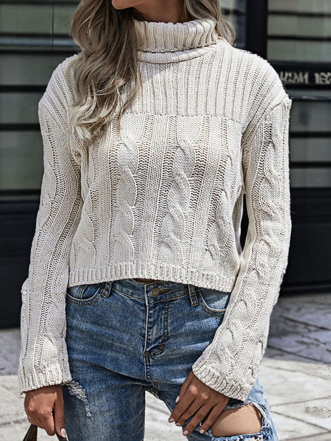 Cable-Knit Turtleneck Sweater - Clothes For Her Online Store